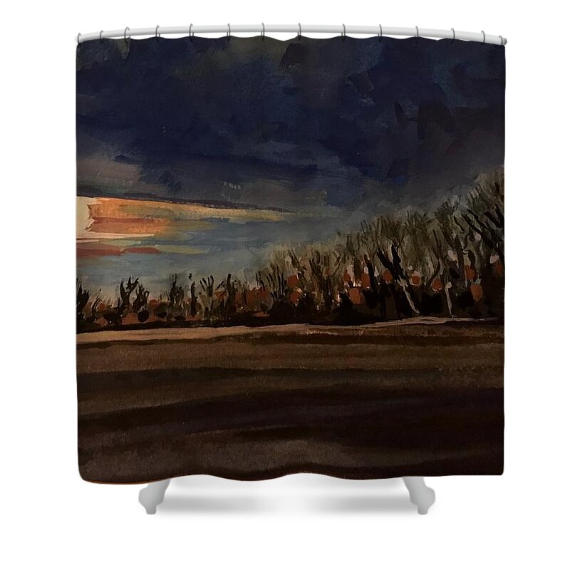 Moon Shower Curtain featuring the painting Moonset study by Les Herman