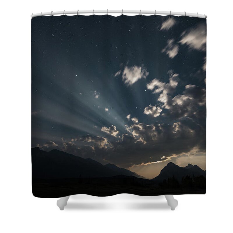 Abraham Lake Shower Curtain featuring the photograph Moonshine over Abraham Lake by Joe Kopp