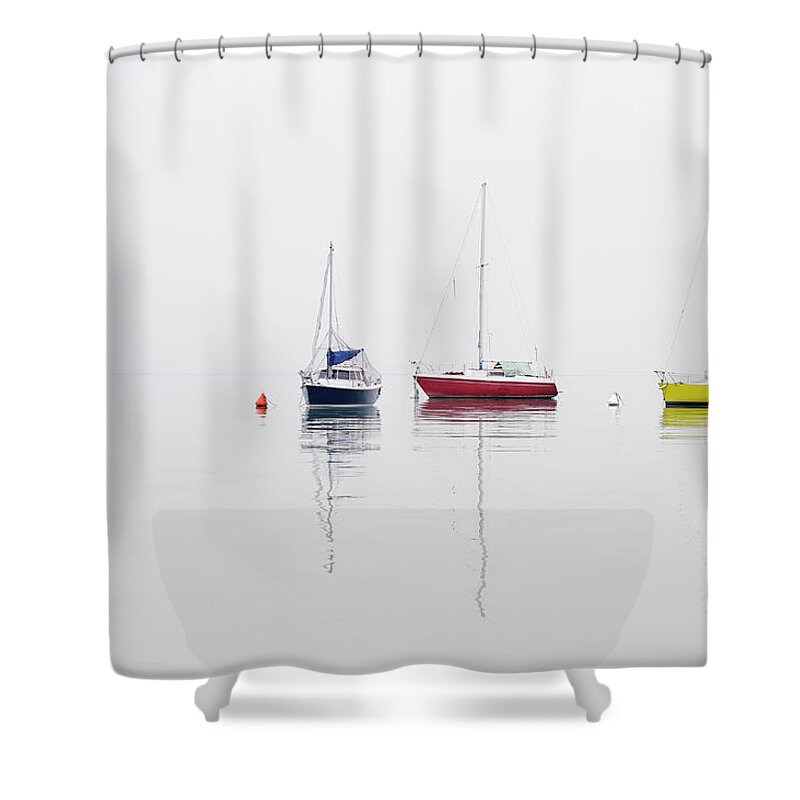Sailboat Shower Curtain featuring the photograph Moored Boats On Lake Garda, Spring by Martin Ruegner