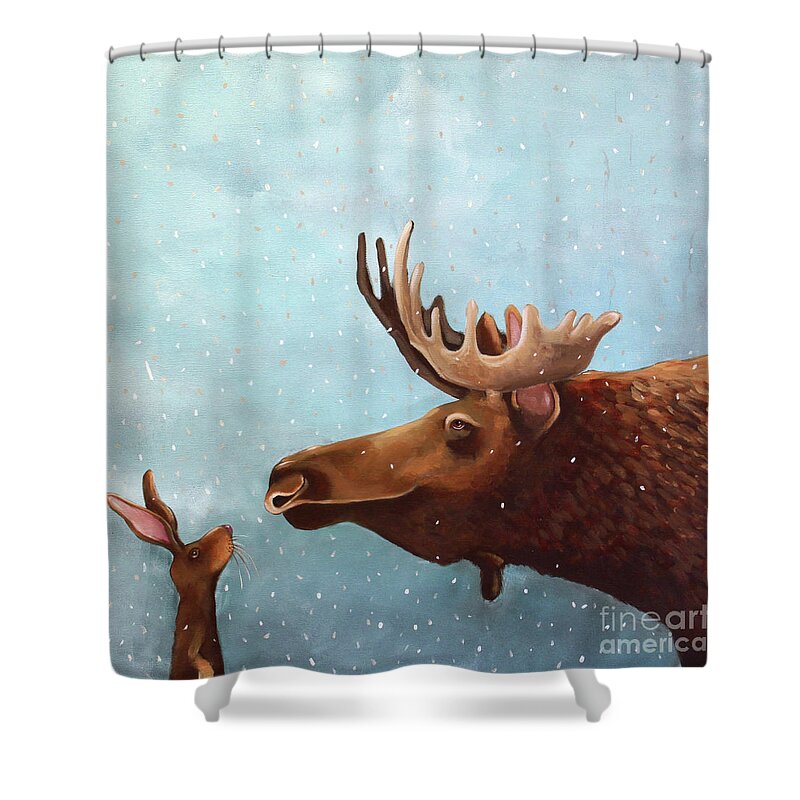 Moose Shower Curtain featuring the painting Moose and Rabbit by Lucia Stewart