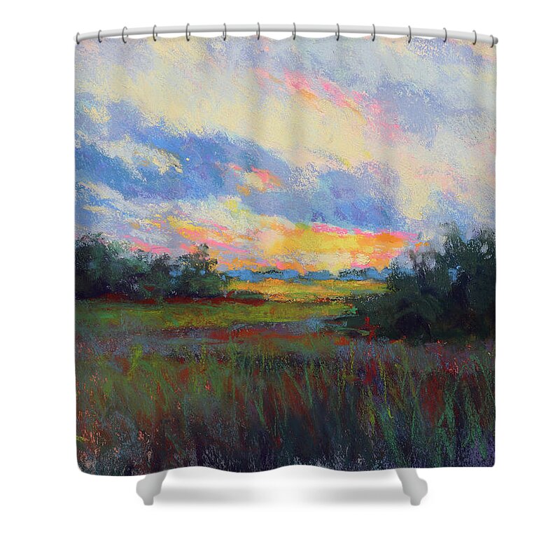 Sunset Shower Curtain featuring the painting Morning Blessings by Susan Jenkins