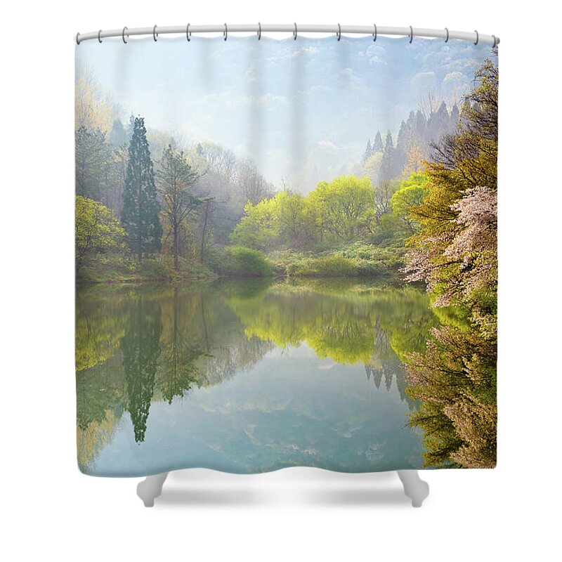 Scenics Shower Curtain featuring the photograph Morning Calm by Light Of Peace