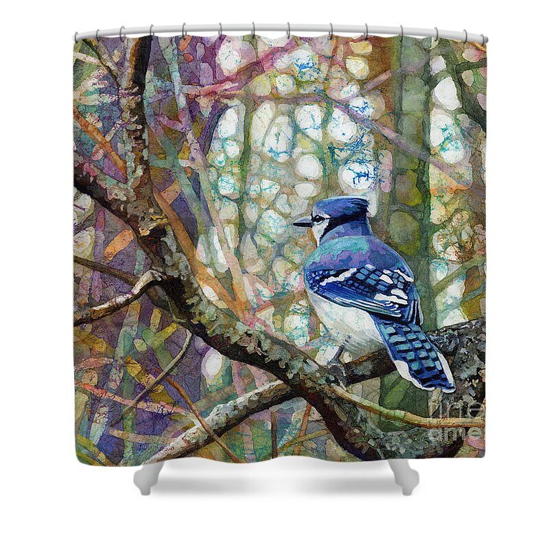 Blue Jay Shower Curtain featuring the painting Morning Forest by Hailey E Herrera