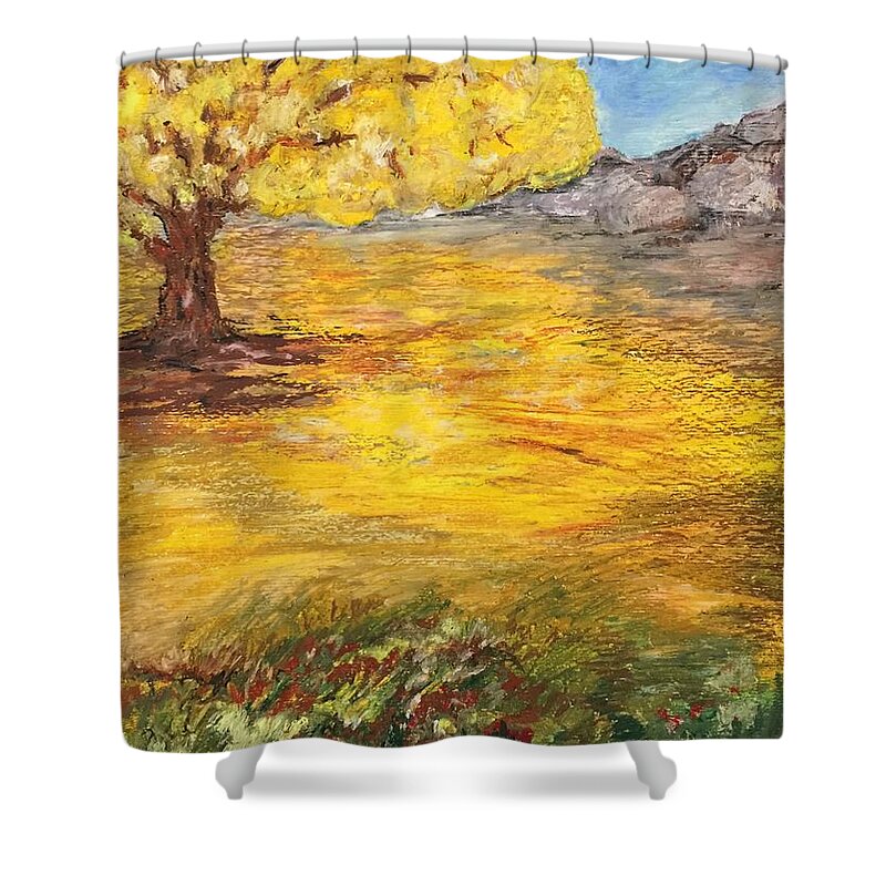 Landscape Shower Curtain featuring the painting Morning glory by Norma Duch