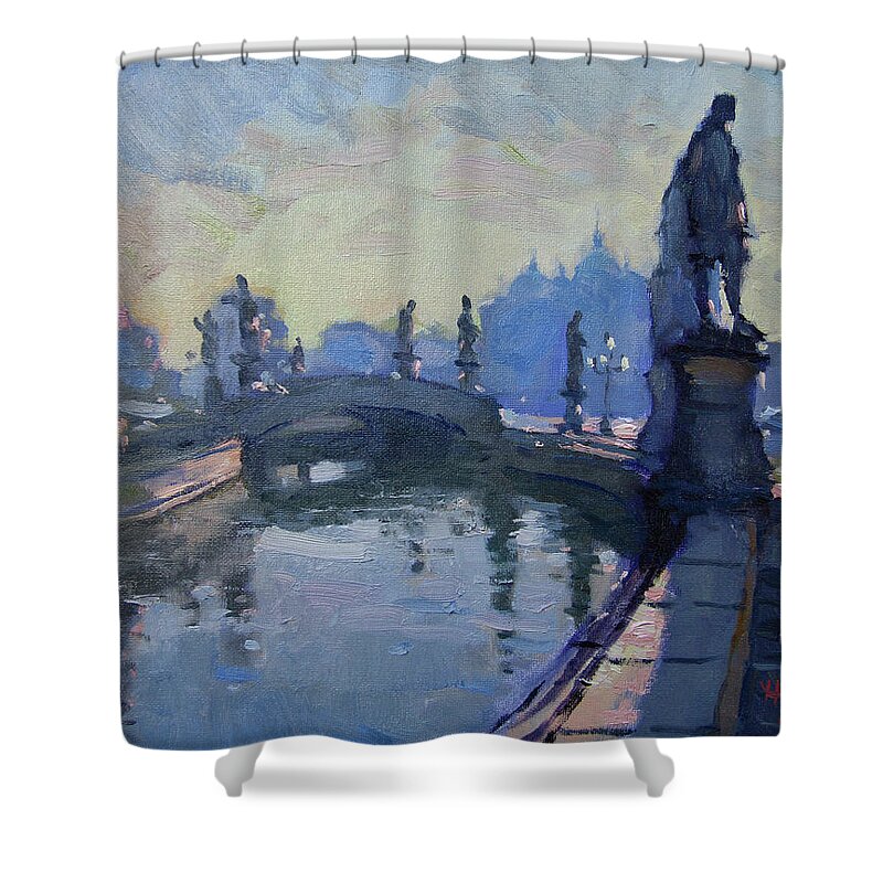 Morning Shower Curtain featuring the painting Morning in Padua Italy by Ylli Haruni