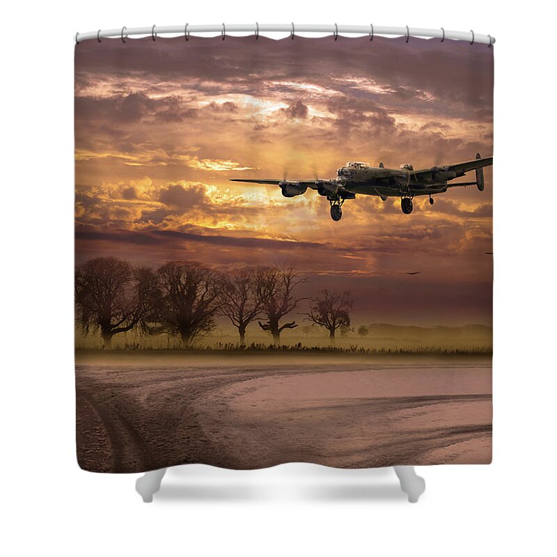 Avro 638 Lancaster Shower Curtain featuring the photograph Morning return by Gary Eason