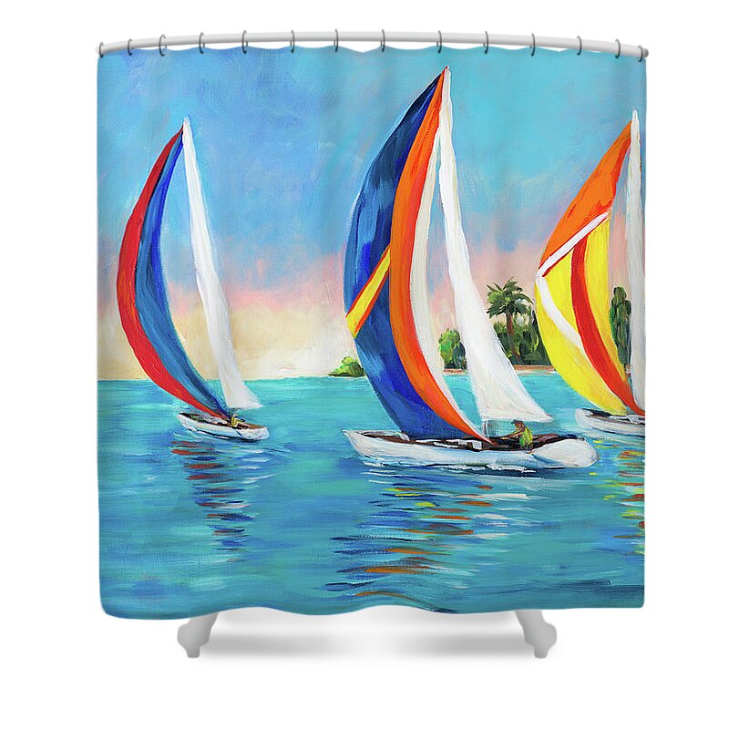 Morning Shower Curtain featuring the painting Morning Sails I by Julie Derice