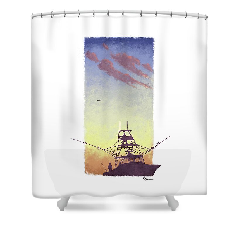 Offshore Fishing Shower Curtain featuring the digital art Morning Troll by Kevin Putman