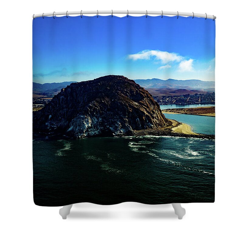 Steve Bunch Shower Curtain featuring the photograph Morro Bay Rock in the morning by Steve Bunch