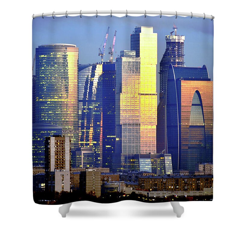 Outdoors Shower Curtain featuring the photograph Moscow City On Sunrise by Vladimir Zakharov