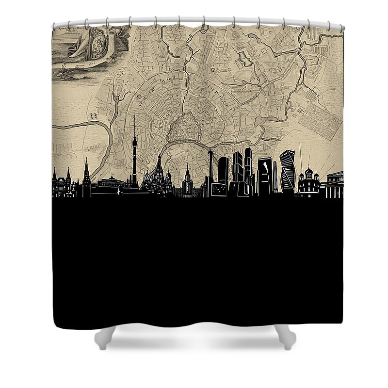 Moscow Shower Curtain featuring the digital art Moscow Skyline Map by Bekim M