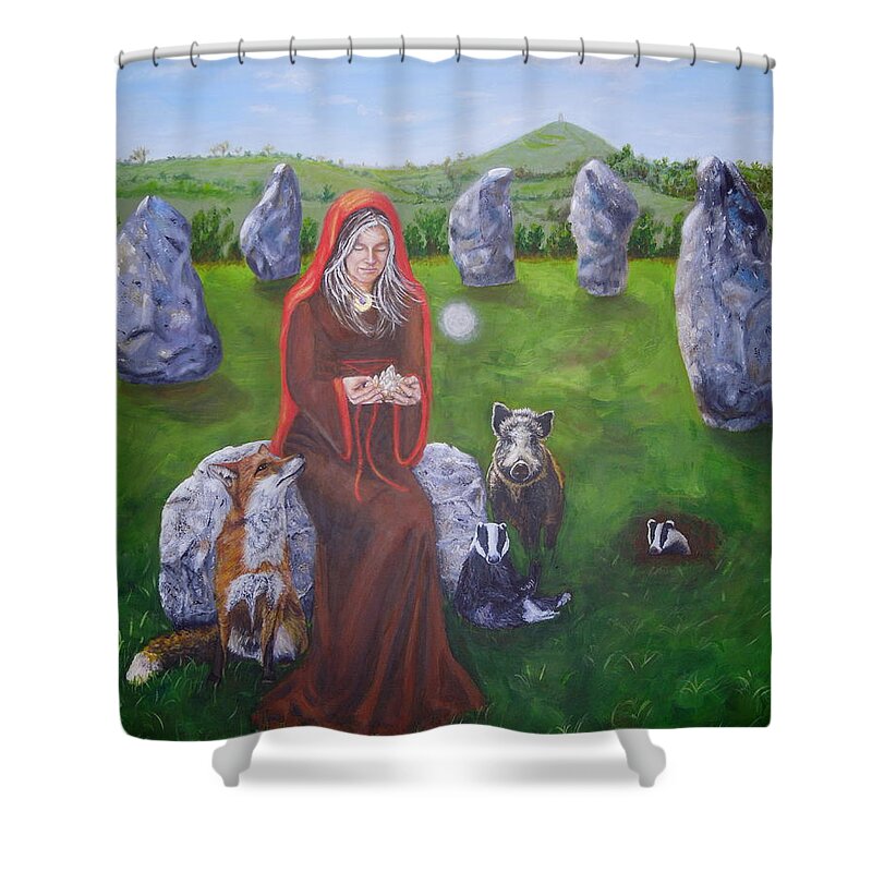 Fine Art Shower Curtain featuring the painting Mother of Earth Goddess Brigantia by Shirley Wellstead