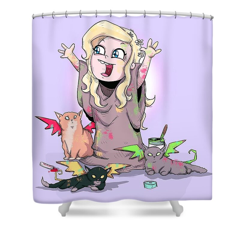 Mother Of Kittens Shower Curtain featuring the drawing Mother of Kittens by Ludwig Van Bacon