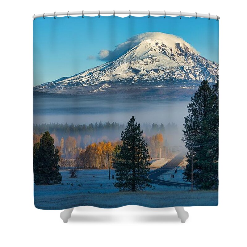 Mount Adams With Fresh Snow Shower Curtain featuring the photograph Mount Adams with fresh snow by Lynn Hopwood