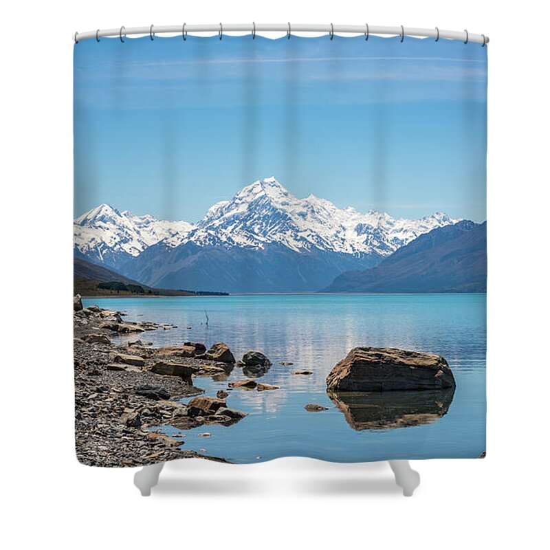 Mount Cook Shower Curtain featuring the photograph Mount Cook from Lake Pukaki by Racheal Christian