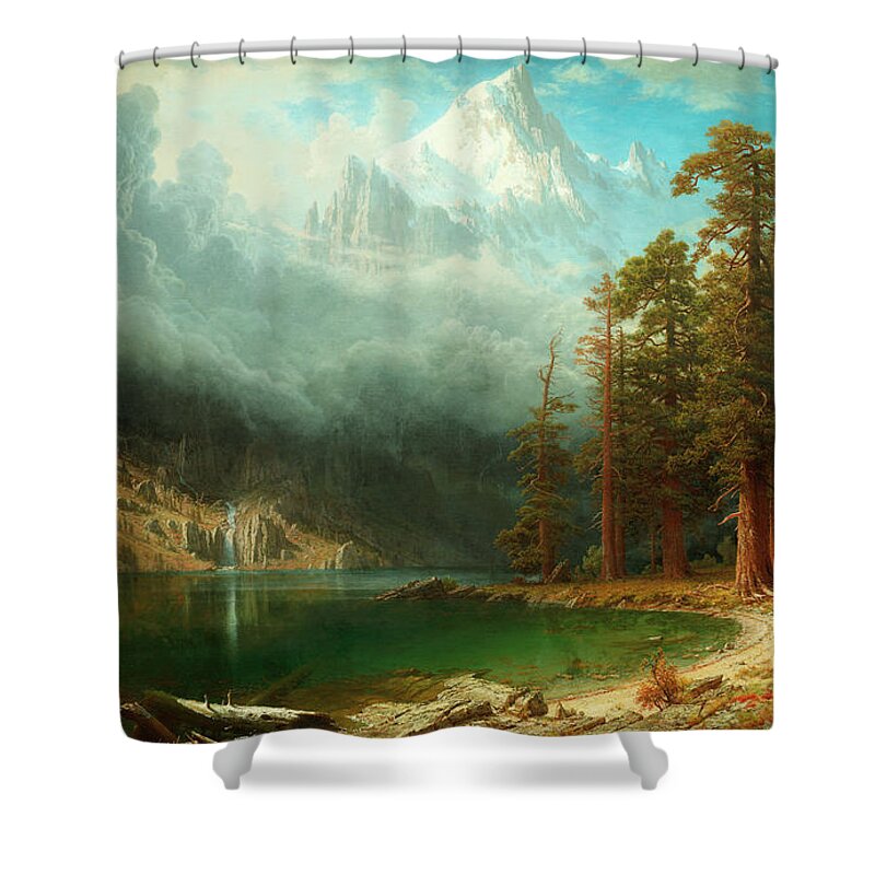 Mount Corcoran Shower Curtain featuring the painting Mount Corcoran by Albert Bierstadt by Rolando Burbon