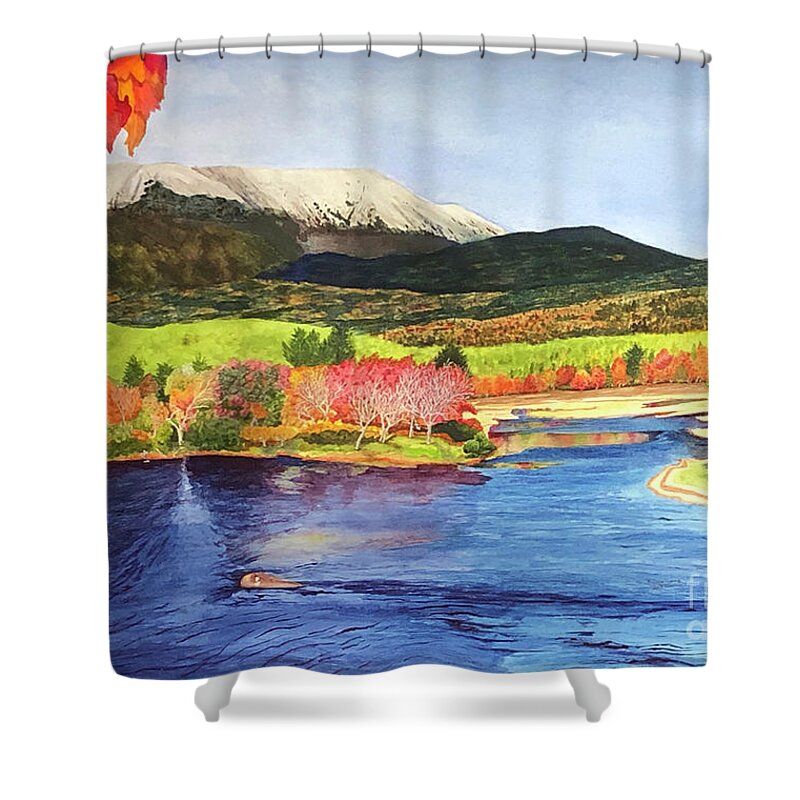 Mountain Shower Curtain featuring the painting Mount Katahdin by Bonnie Young