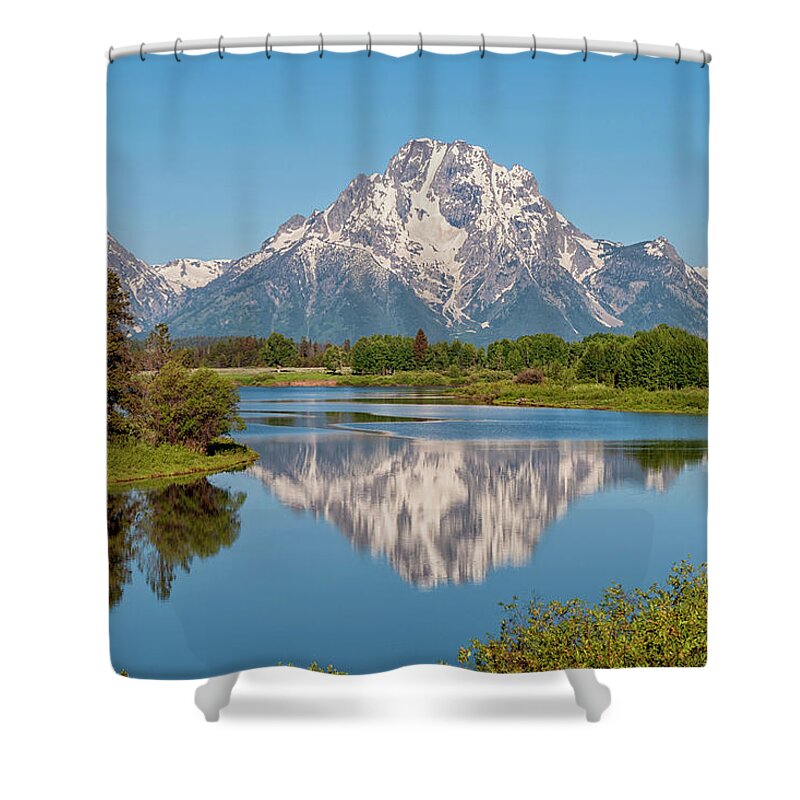 Mount Moran Shower Curtain featuring the photograph Mount Moran on Snake River Landscape by Brian Harig