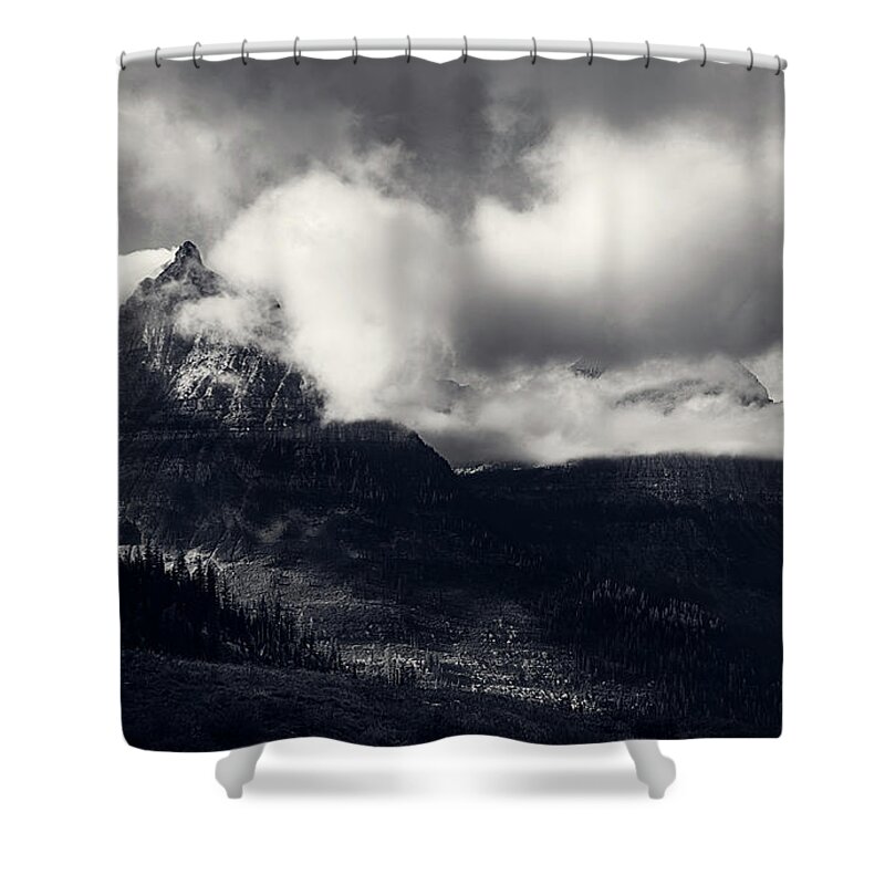 B&w Shower Curtain featuring the photograph Mount Oberlin Cloaked in Clouds by John Hight