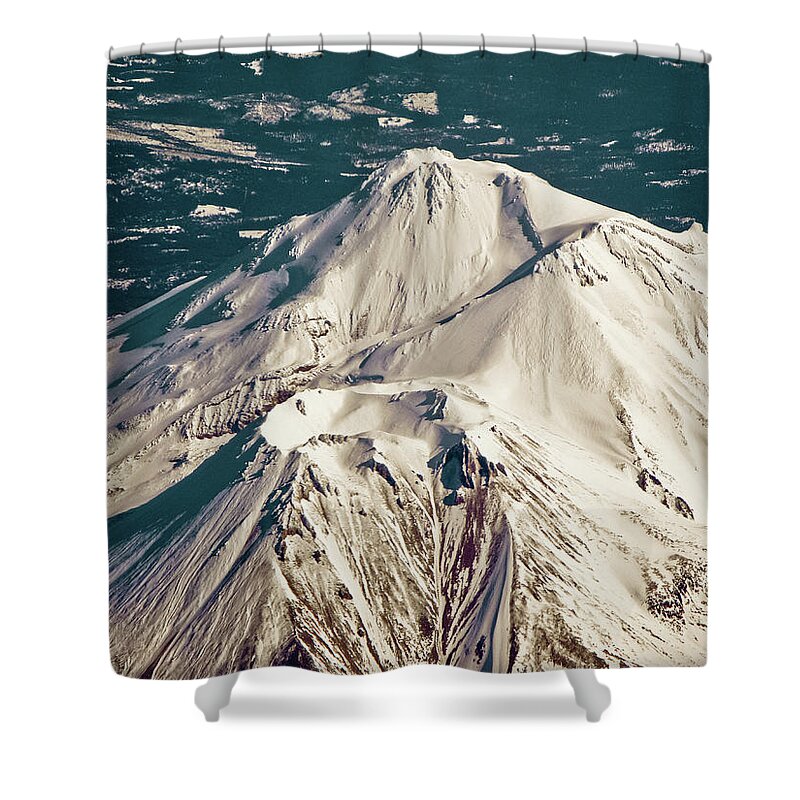Tranquility Shower Curtain featuring the photograph Mount Shasta Crater From The Air by Www.bazpics.com