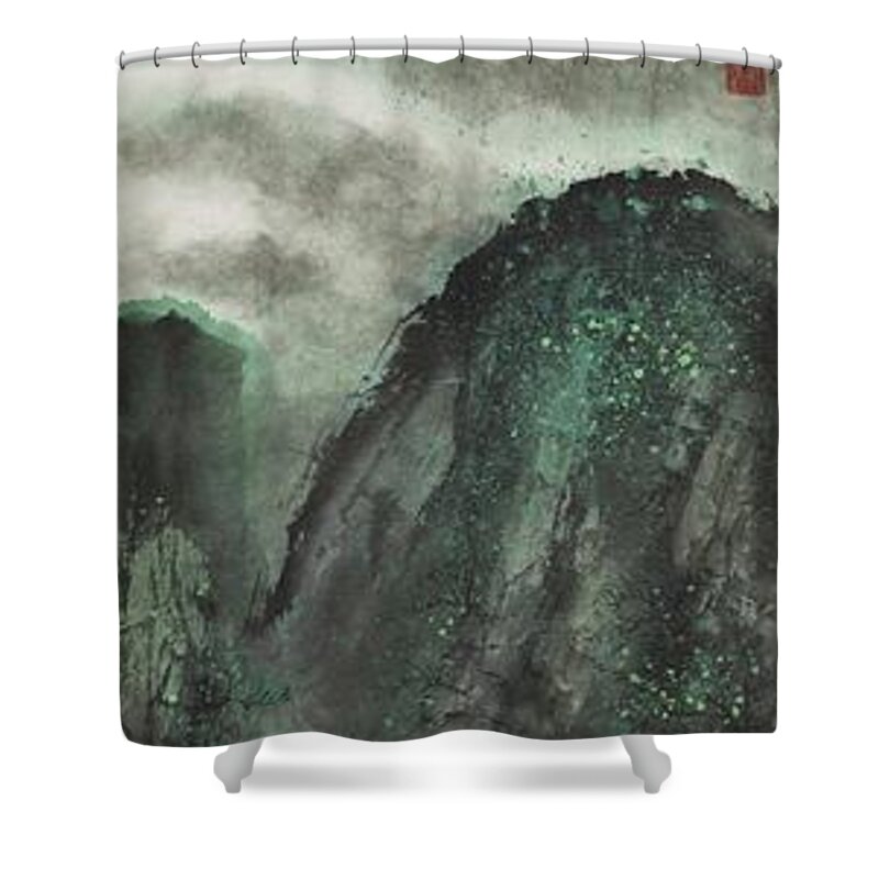 Chinese Watercolor Shower Curtain featuring the painting The Four Seasons Version 2 - Summer by Jenny Sanders