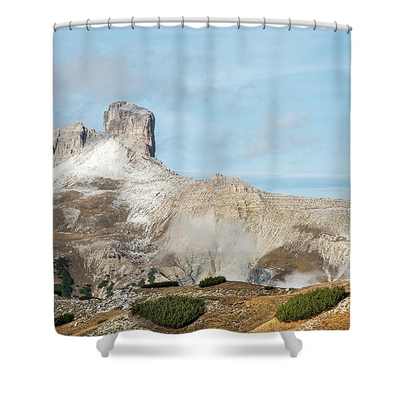 Dolomites Shower Curtain featuring the photograph Mountain landscape of the picturesque Dolomites Torre dei Scarp by Michalakis Ppalis