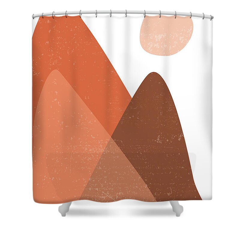 Mid Century Modern Shower Curtain featuring the photograph Mountain Ranges - Minimal Abstract - Terracotta Art - Contemporary, Modern Print - Brown by Studio Grafiikka