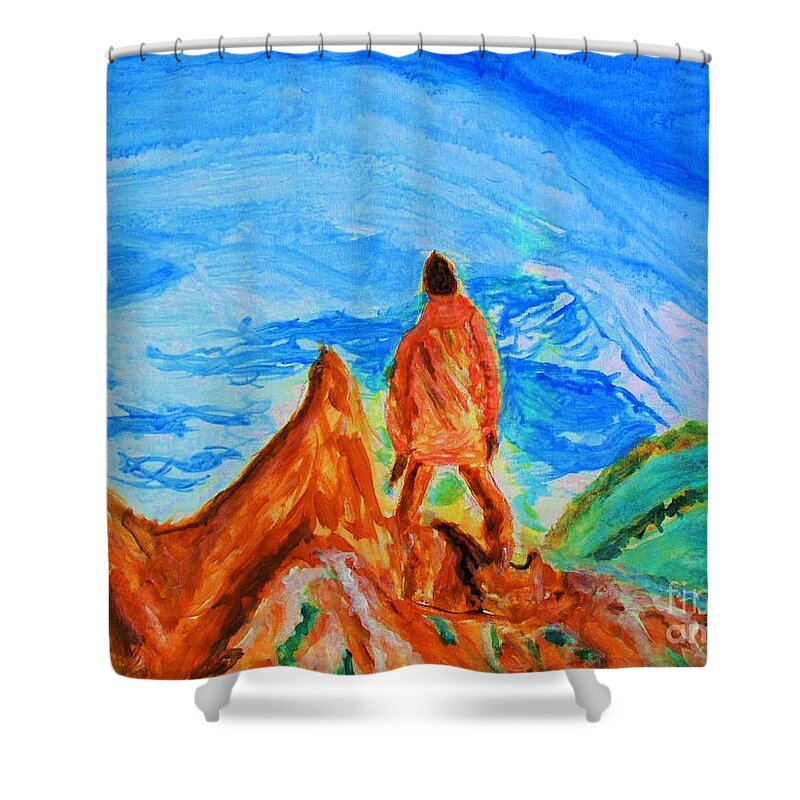 Mountain Vista Shower Curtain featuring the painting Mountain Vista by Stanley Morganstein