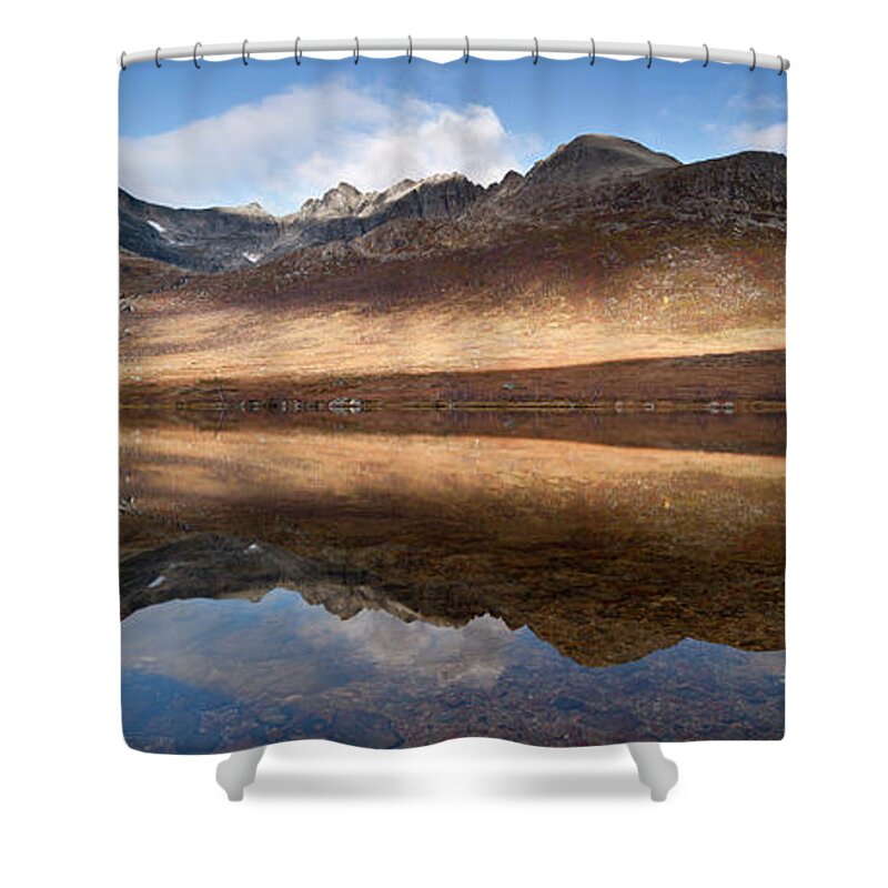 Scenics Shower Curtain featuring the photograph Mountains At Kattfjord, Near Tromso by David Clapp