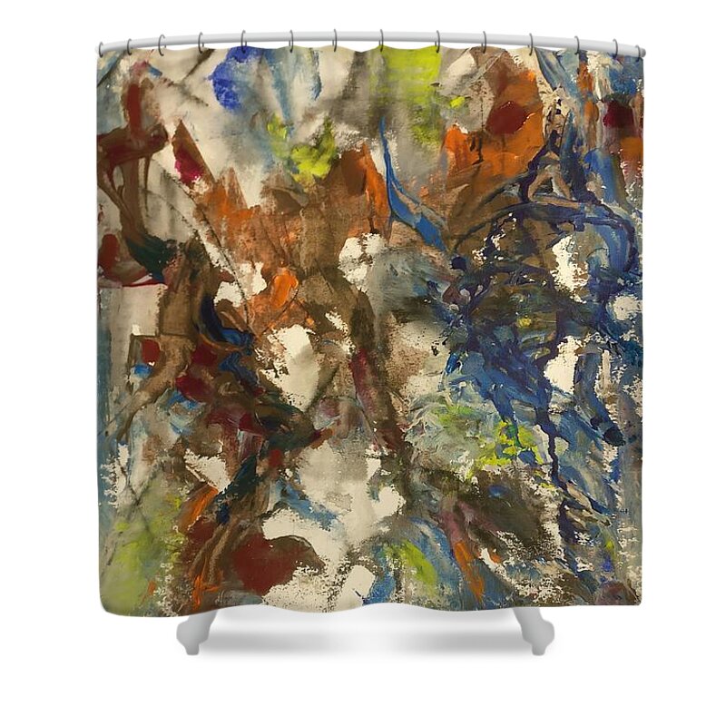 Abstract Shower Curtain featuring the painting Moving Stage by Nicolas Bouteneff