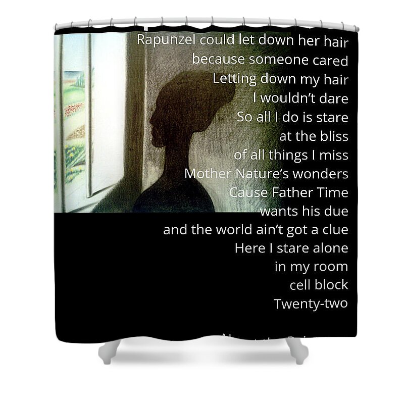 Black Art Shower Curtain featuring the digital art Mprisond Paintoem by Donald C-Note Hooker