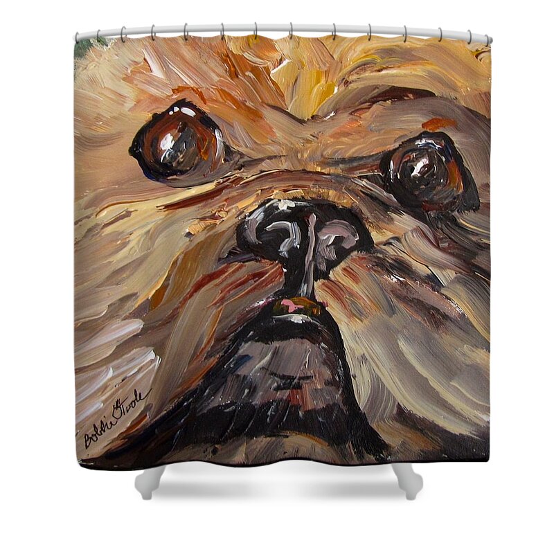 Dog Shower Curtain featuring the painting Mr Fuzzy Face by Barbara O'Toole