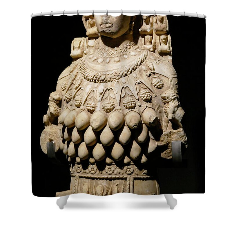 Ephesus Shower Curtain featuring the photograph Multi breasted statue of goddess Artemis by Steve Estvanik