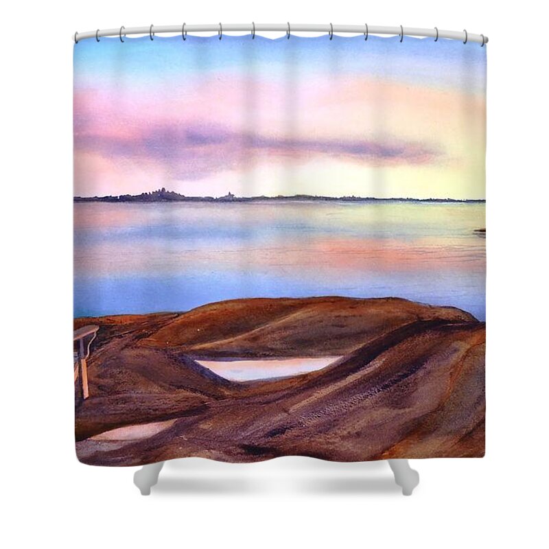 Muskoka Shower Curtain featuring the painting Muskoka Sunset by Petra Burgmann