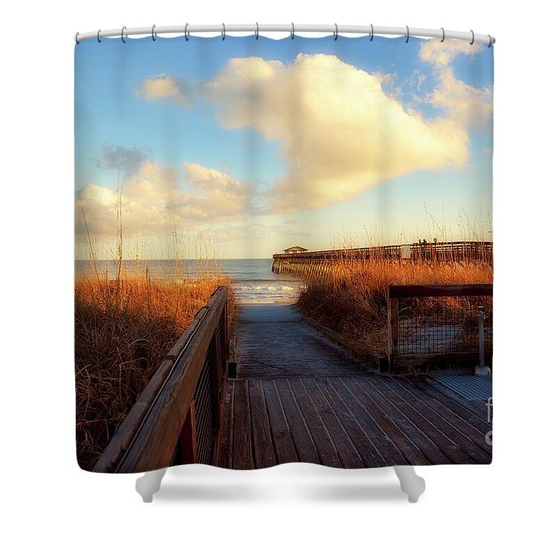 Scenic Shower Curtain featuring the photograph Myrtle Beach State Park Pier by Kathy Baccari