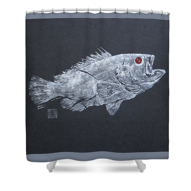 Fish Shower Curtain featuring the painting Mystic Grouper - Silver by Adrienne Dye
