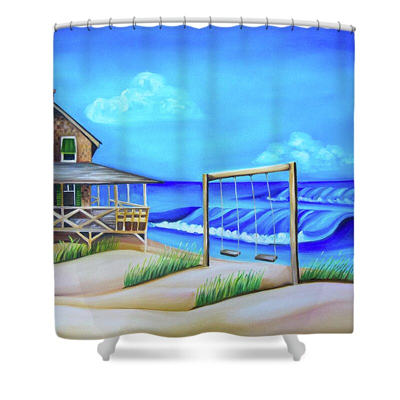 Nags Head Shower Curtain featuring the painting Nags Head Cottage with Swings by Barbara Noel