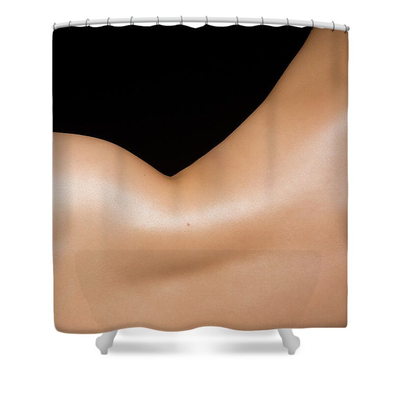 Curve Shower Curtain featuring the photograph Naked Young Womans Back And Hip, Close by Andreas Kuehn