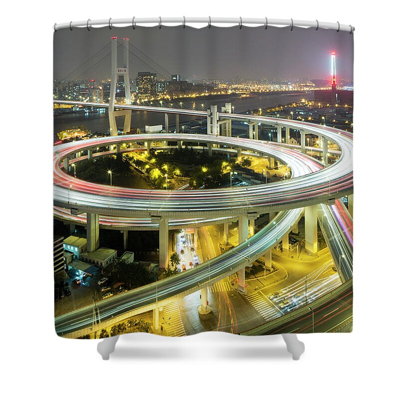 Curve Shower Curtain featuring the photograph Nanpu Bridge, Shanghai, China by Paul Souders