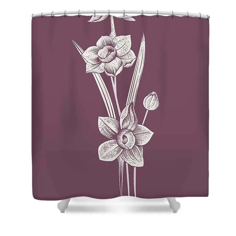 Narcissus Shower Curtain featuring the mixed media Narcissus Purple Flower by Naxart Studio