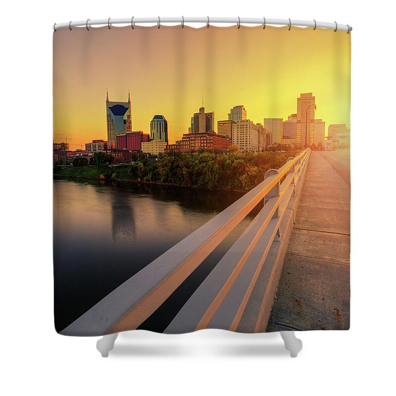 Orange Color Shower Curtain featuring the photograph Nashville At Sunset by Moreiso