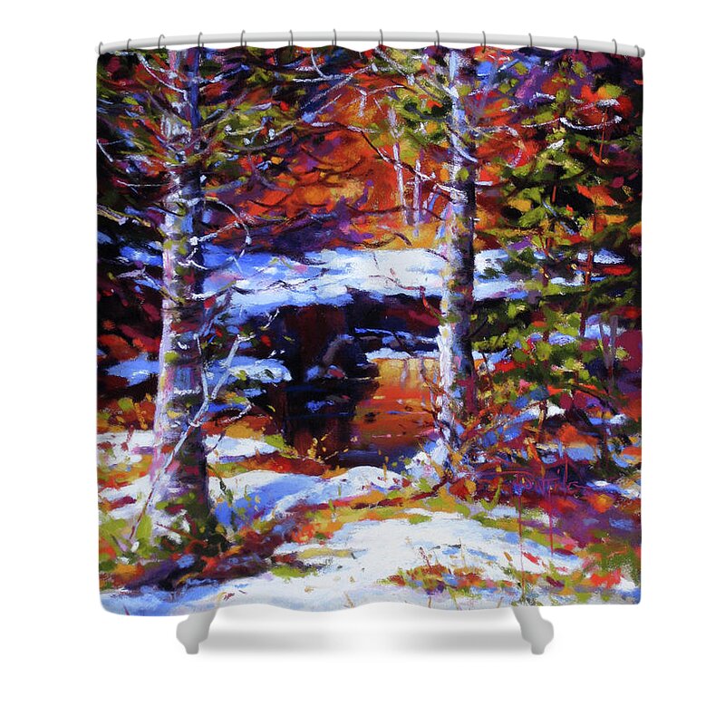 Winter Shower Curtain featuring the pastel Nathan Creek by Dianna Ponting