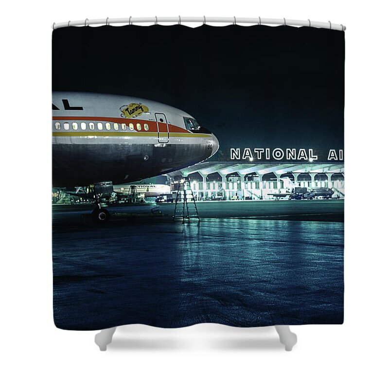 National Airlines Shower Curtain featuring the photograph National DC-10-30 Fly Me - Tammy by Erik Simonsen