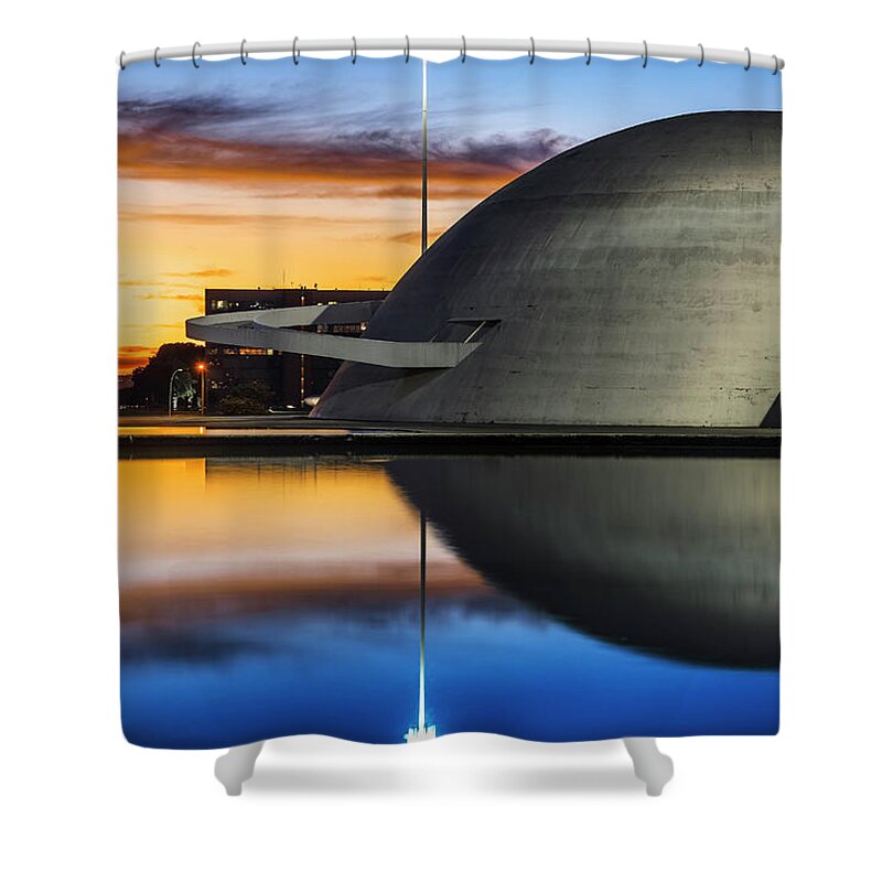 Estock Shower Curtain featuring the digital art National Museum, Brasilia, Brazil by Antonino Bartuccio