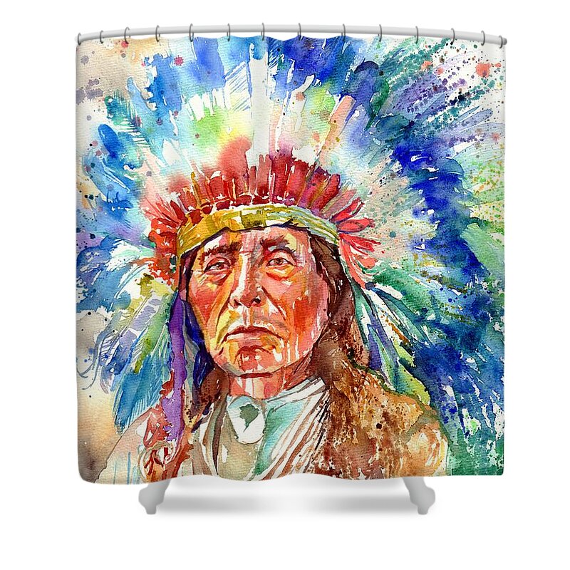 Iowa Shower Curtain featuring the painting Native American Chief by Suzann Sines