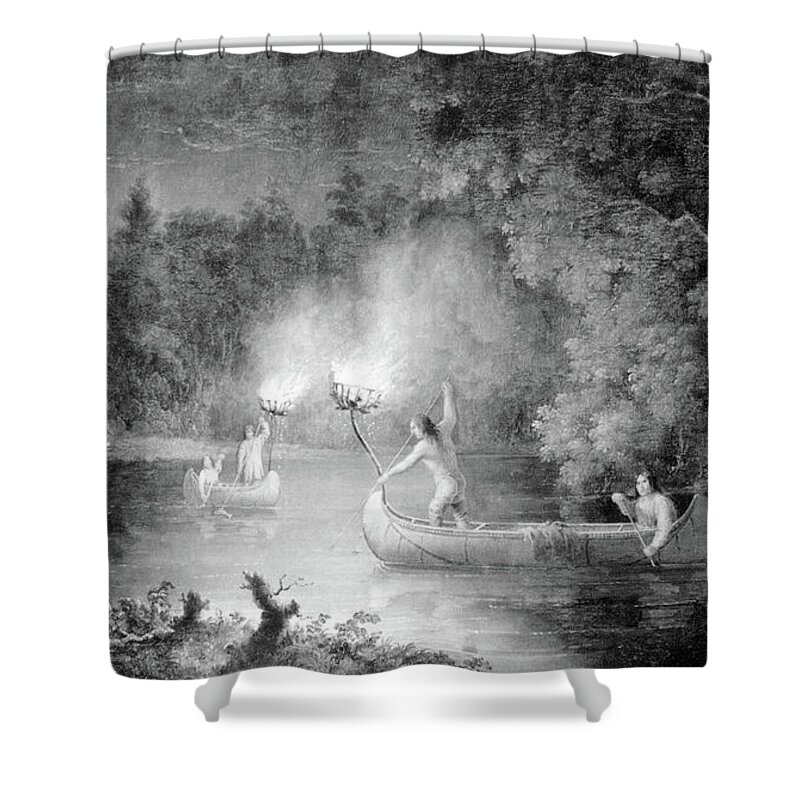9th Century Shower Curtain featuring the painting Native American Indians Fishing by Science Source