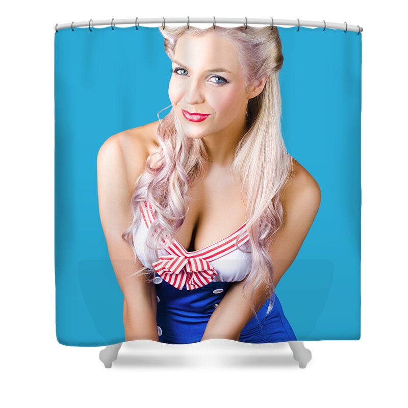 Sailor Shower Curtain featuring the photograph Navy pinup woman by Jorgo Photography