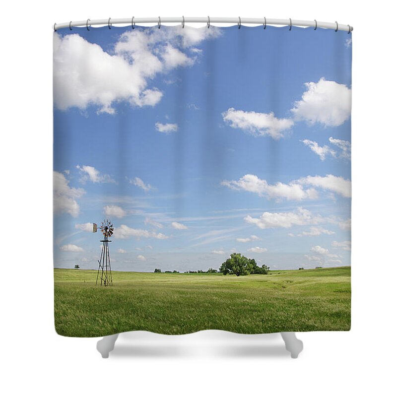 Environmental Conservation Shower Curtain featuring the photograph Nebraska Windmill by Ryan Mcginnis