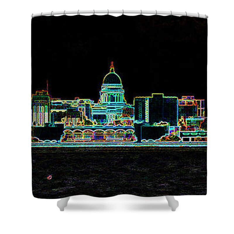 Madison Shower Curtain featuring the digital art Neon Madison by Rod Melotte