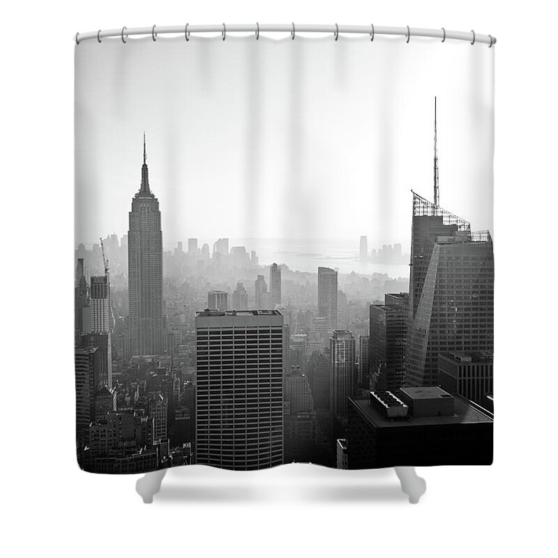 Downtown District Shower Curtain featuring the photograph New York City Downtown Black And White by John Bencina